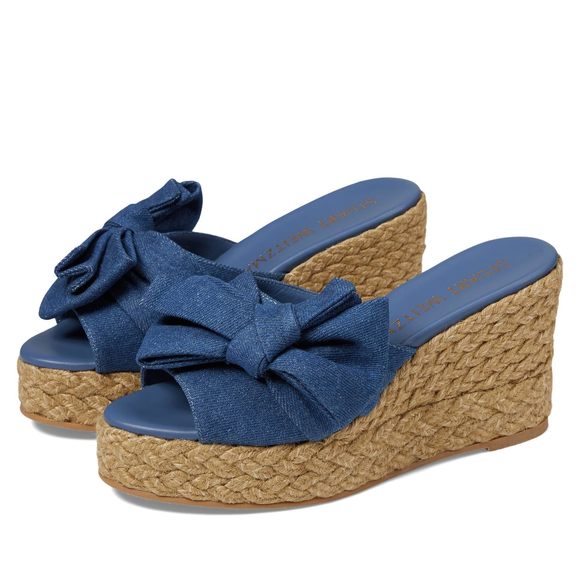 STUART WEITZMAN LOVEKNOT ESPADRILLE WEDGE SLIDE INDIGO/NATURAL 10 B